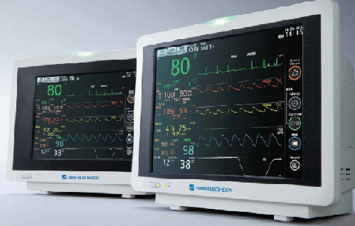 BEDSIDE MONITOR (Pt4-wave ECG/Resp/NIBP/SpO2/temp on mobile stand & basket )